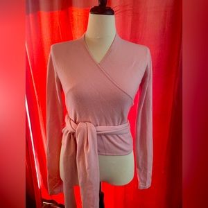 Alvin Valley 100% cashmere pink ballet wrap around sweater with slash tie S, M L